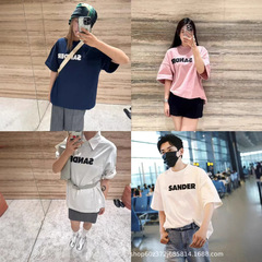 25初秋の新しいニッチデザインミニマリストスタイルレターロゴプリントヘビーウェイトラウンドネック半袖Tシャツ男性と女性用
