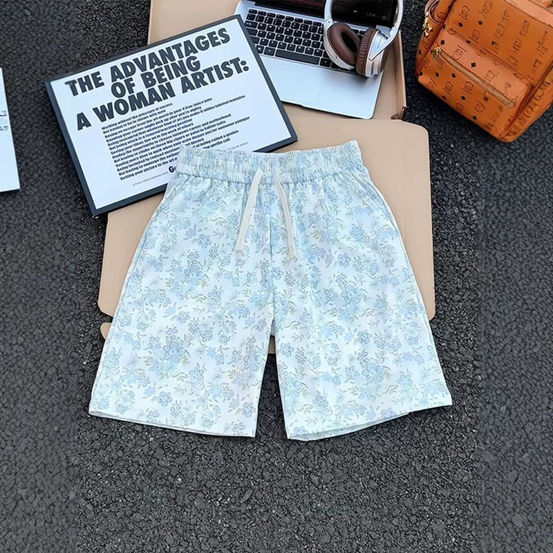 Hawaiian Island Style Floral Shorts for Men and Women, Summer Thin Ice Silk Shorts, American-Style Couple Beach Shorts