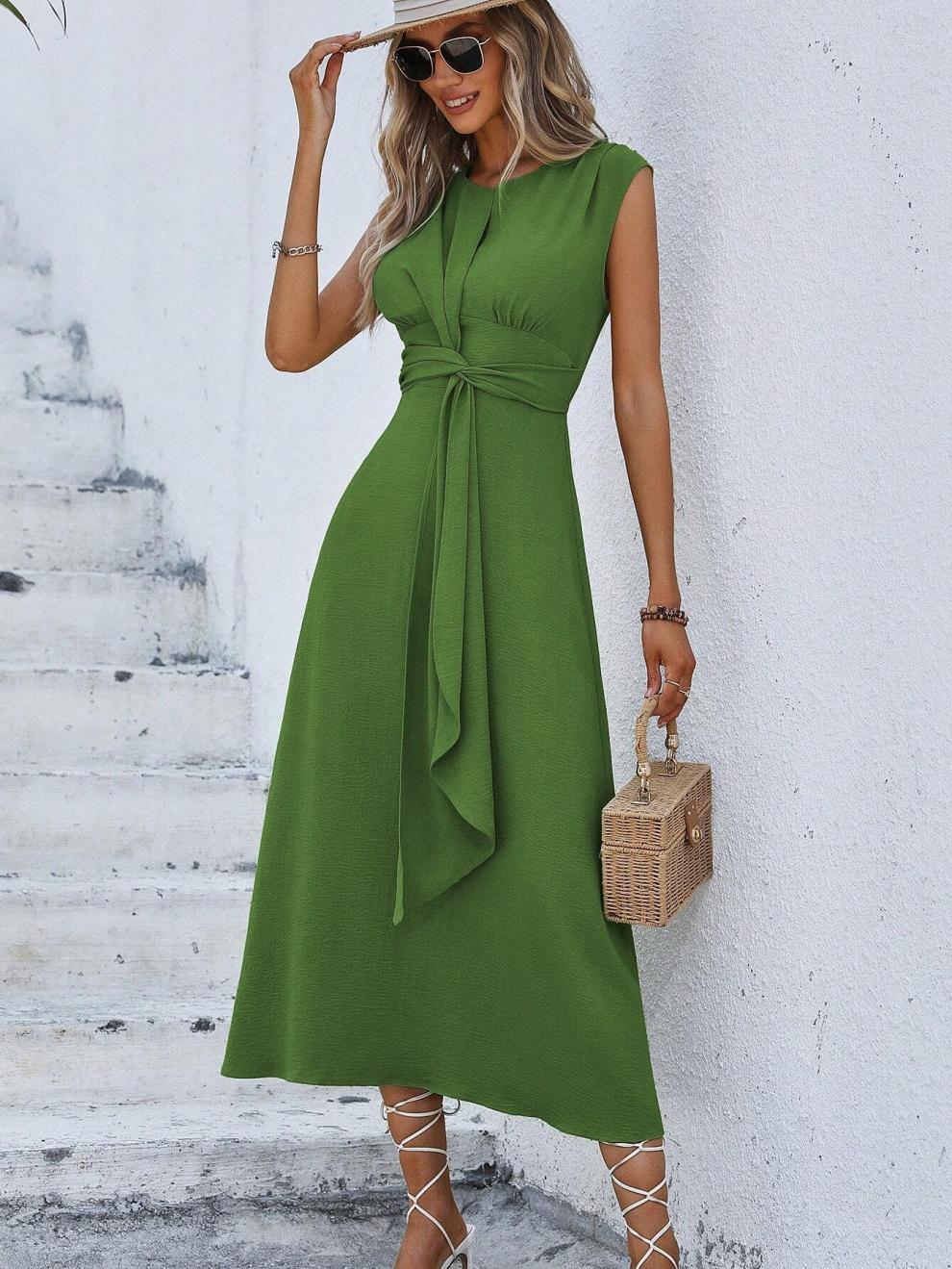 327g Weight Midi Dress Dress Length Type Sleeveless Sleeve Length Sheath Dress Dresses Type Sleeveless Sleeve Type Polyester Fabric Type Elastic Waist Waist Line Holiday Occasion Round Neck Neckline Regular Fit Fit Type Solid Color Pattern Summer Season Women's Gender Streetwear Style Wholesale Women's Streetwear Solid Color Holiday Round Neck Sleeveless Sheath Dress 31