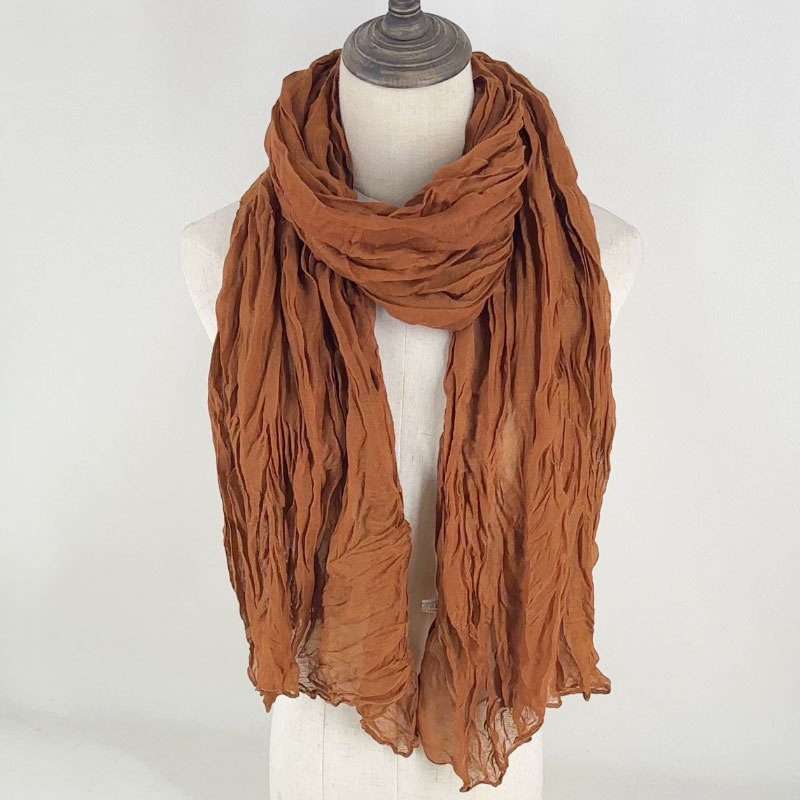 Export Hot-selling Solid Color Crumple Scarf Women's Artistic Leisure Cotton and Linen Scarf All-match Neck Protection Scarf Sunscreen Scarf