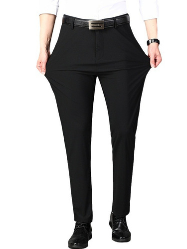 Summer casual straight-leg cow silk thin elastic men's pants business lightweight luxury plus-size pants cool men's long pants