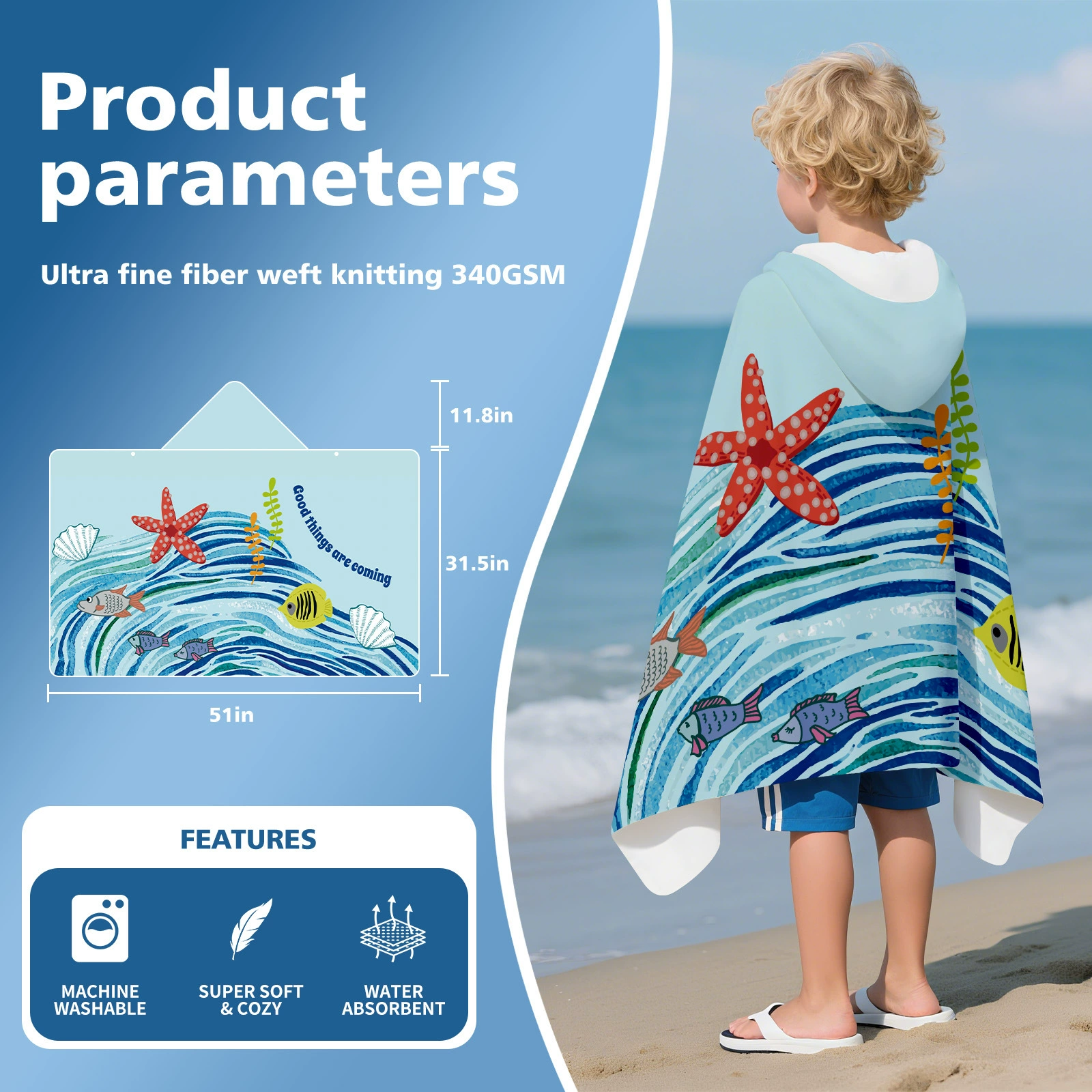 [Антихолодный дизайн] Детское банное полотенце с капюшоном из микрофибры и пряжкой для защиты шеи, накидка для защиты от солнца, полотенце для плавания