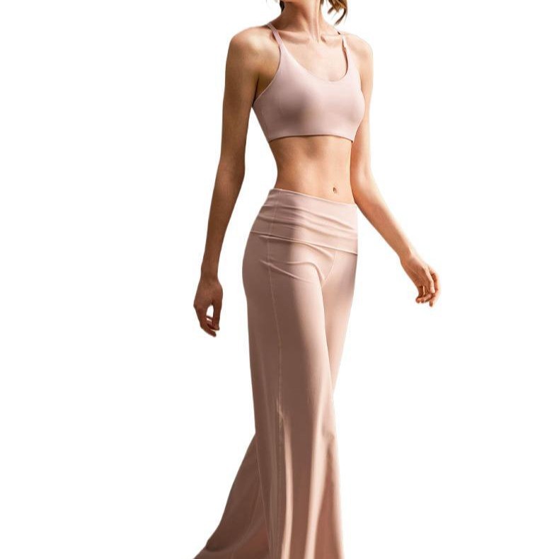 Nuevo traje de yoga transfronterizo de cintura alta pantalón recto conjunto de mujer correa deportiva de mangas largas ballet de alta calidad ropa de fitness
