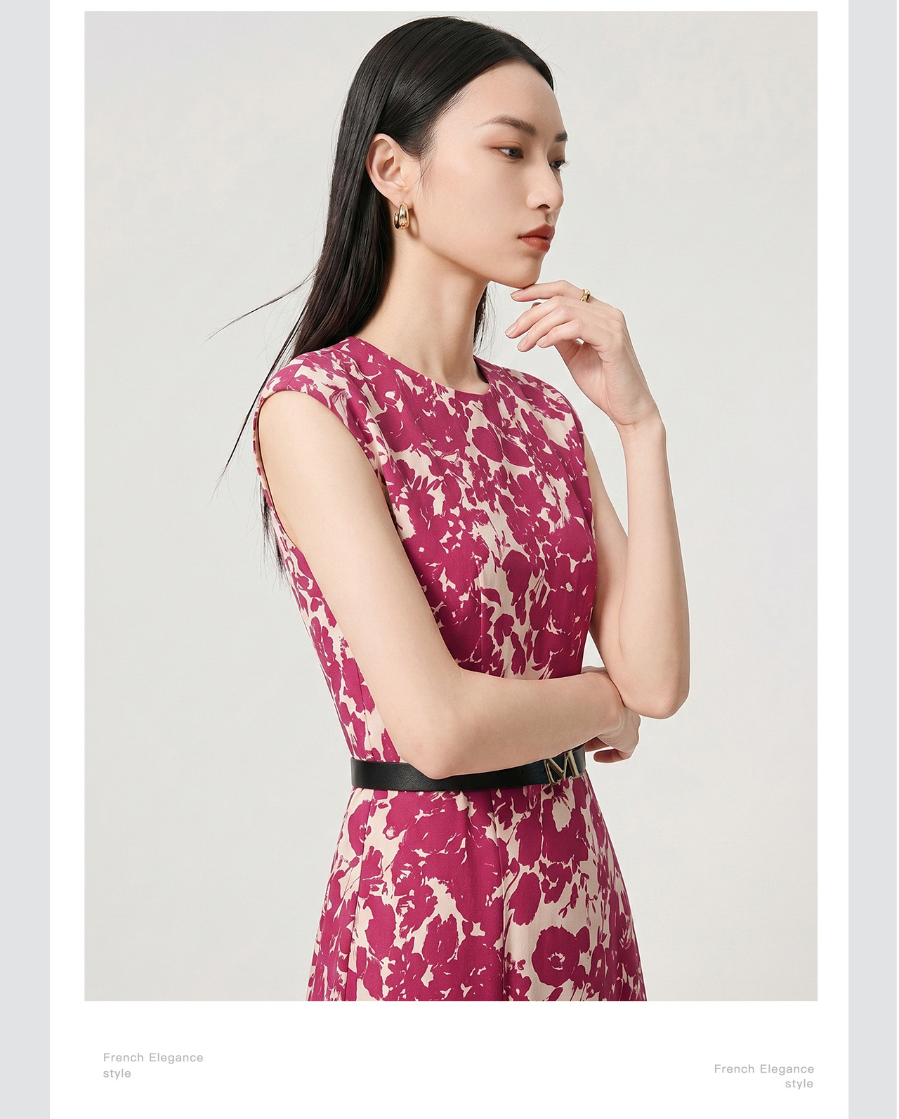 Đầm maxi nữ thắt eo in họa tiết kỳ nghỉ, chất cotton cao cấp không tay — màu hồng đậm chi tiết 8