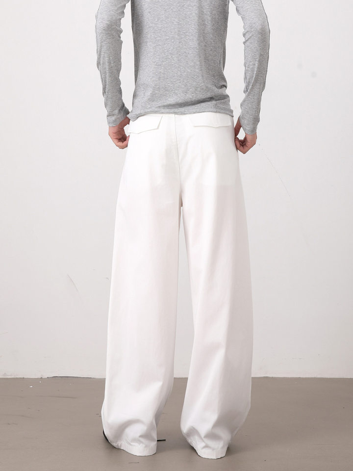 Quần tây nam dáng chữ A xếp ly đôi form rộng rủ, phong cách công sở casual — Màu kaki, Màu trắng, màu đen