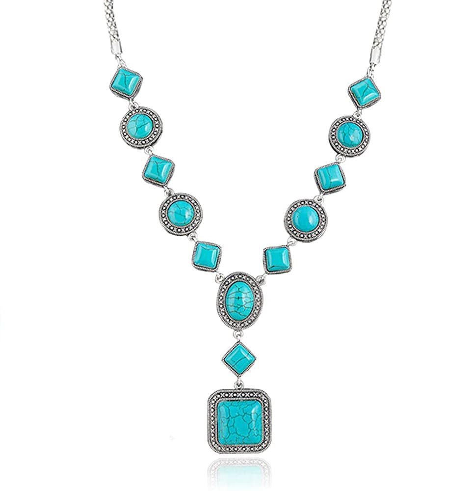 Bohemia retro turquesa collar rombo redondo collar pulsera pendientes conjunto de joyas al por mayor