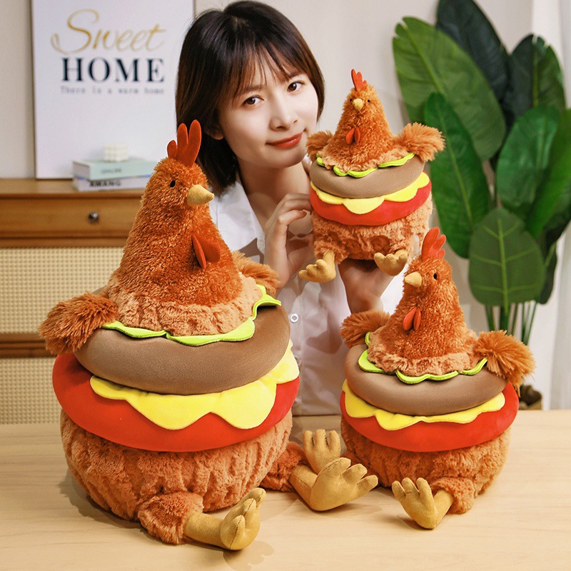 Pollo hamburguesas juguetes de peluche muñecas lindas muñecas de pollo simulación muñecas de cama muñecas de tela regalo de cumpleaños