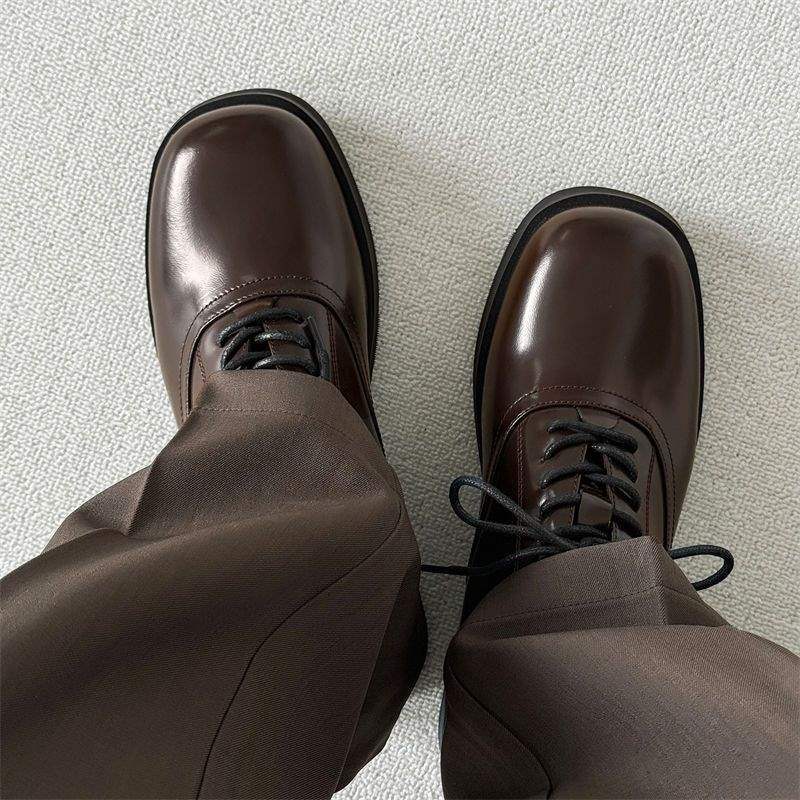 Chaussures d'affaires ShoeVault Cleanfit à semelle épaisse, style britannique, bout carré, en cuir, doublure polaire, rehaussantes, pour l'hiver._voghion.com