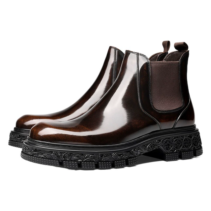 Ботинки Челси, мужские ботинки с дымовой трубкой, увеличенные ботильоны на толстой подошве, модные мужские высокие кожаные туфли из воловьей кожи, британские Ботинки Martin с большим носком