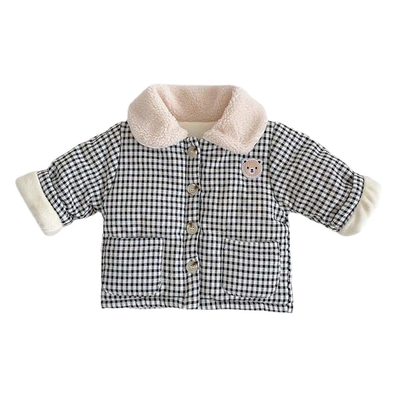 2023 abrigo grueso forrado de lana de invierno para hombres y mujeres abrigo de algodón acolchado para bebés solapa infantil Plaid cálido superior para niños