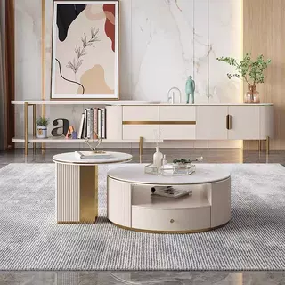 岩板电视柜茶几组合现代简约轻奢高端客厅家用小户型创意伸缩地柜