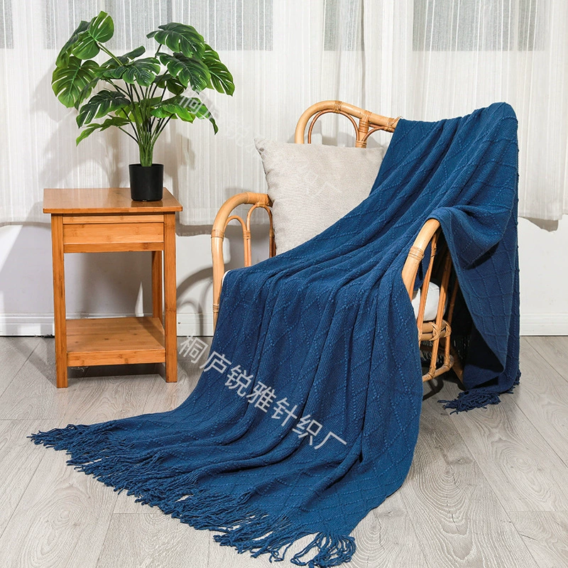 Knitted Throw Blanket, Universal Sofa & Bed, Tassel Edge, Multi-Size/Color Options