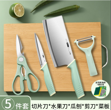 주방칼, 과일칼, 주걱, 4 종 세트 + 탄화 도마