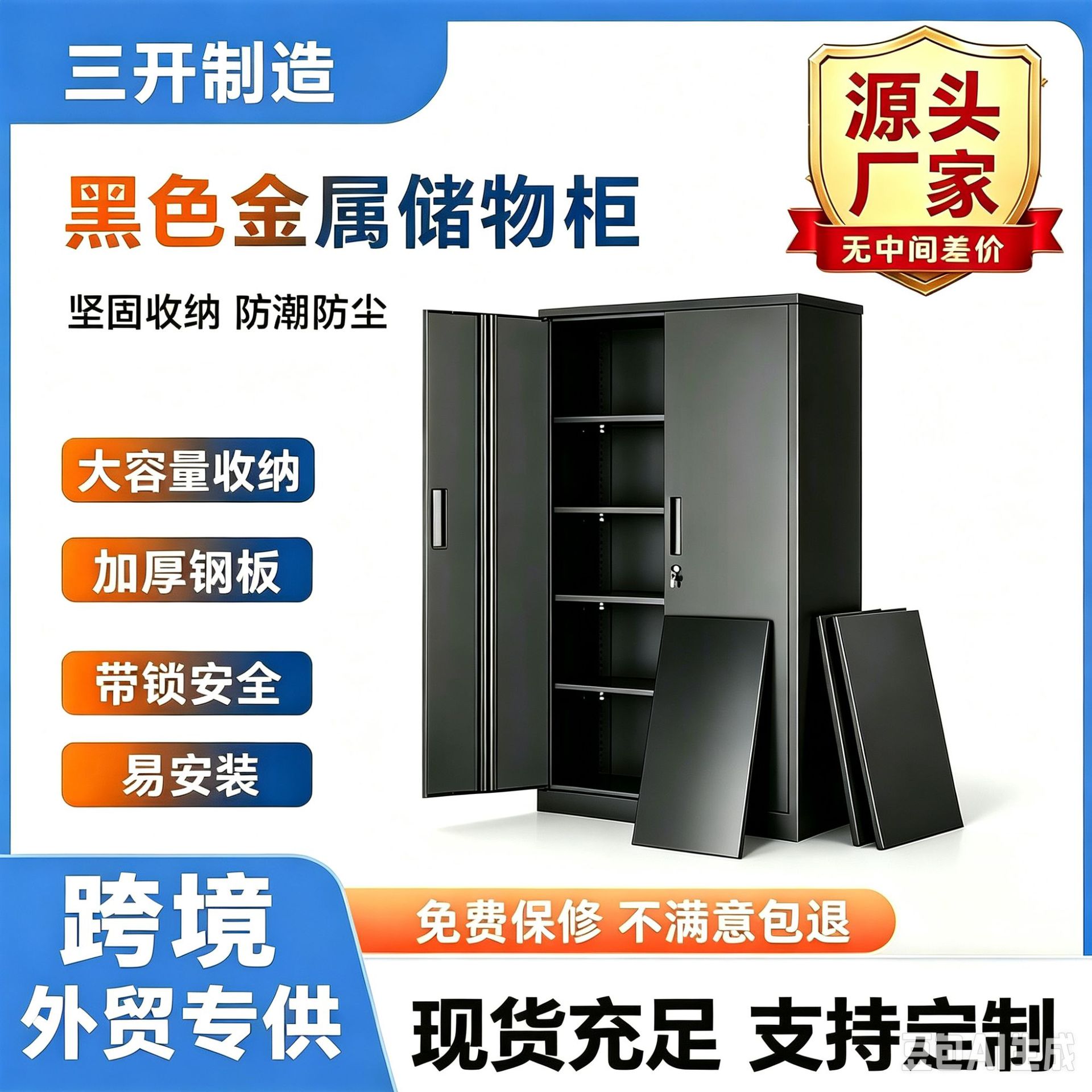 [Three-door] Custom-made double-door steel metal storage cabinet with lock, suitable for office files, documents, and kitchen storage