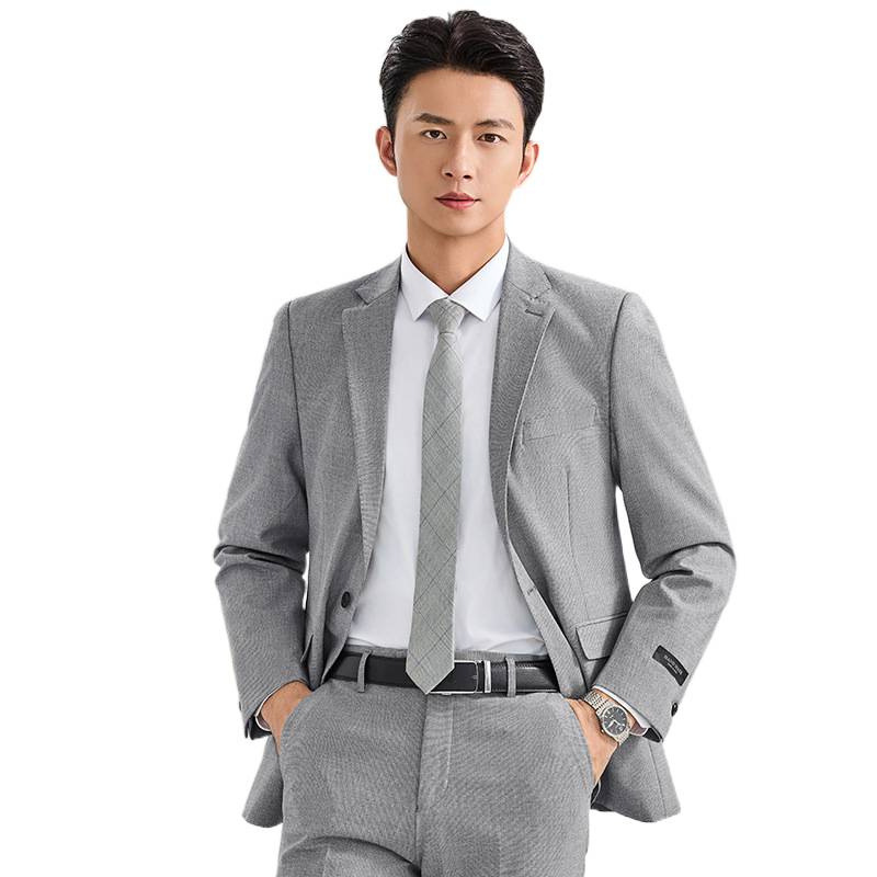 冬季商务灰色弹力西服套装工作服男女销售物业管理厚款西装三件套|undefined