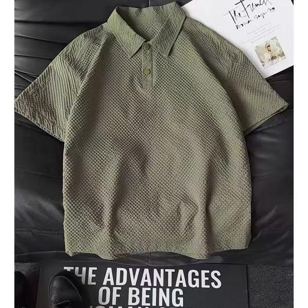 Summer lightweight quick-dry breathable seersucker short-sleeve Polo shirt for men 2026 spring casual turn-down collar T-shirt Polo shirt