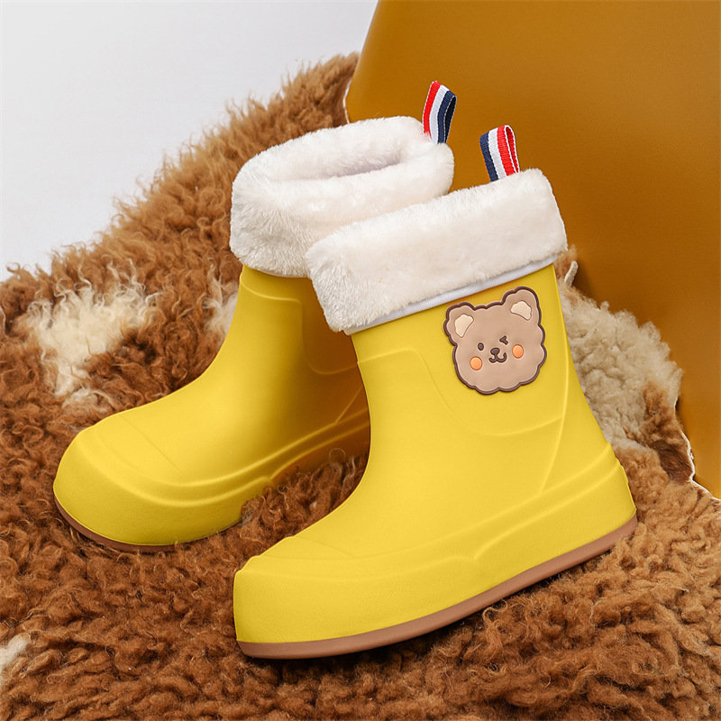かわいいファッションの新しい雨靴の屋外の靴とベルベットの保温中筒防水雨靴熊の軽い雨靴|undefined