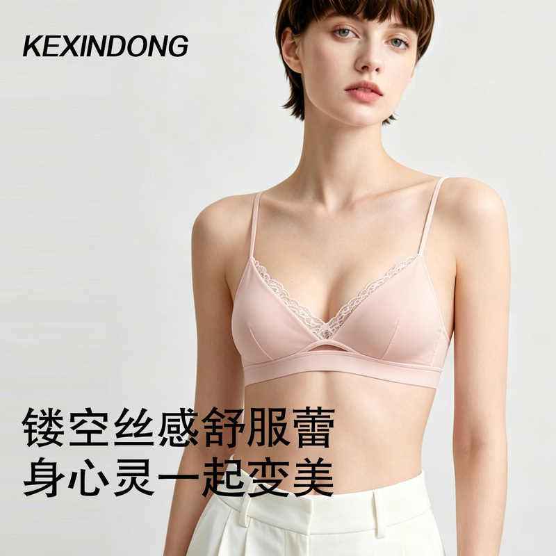 French-Style Triangle Cup Lace-Trimmed Beautiful Back Bra, Thin Small Chest Push-Up Bra with Single-Row Hook Closure