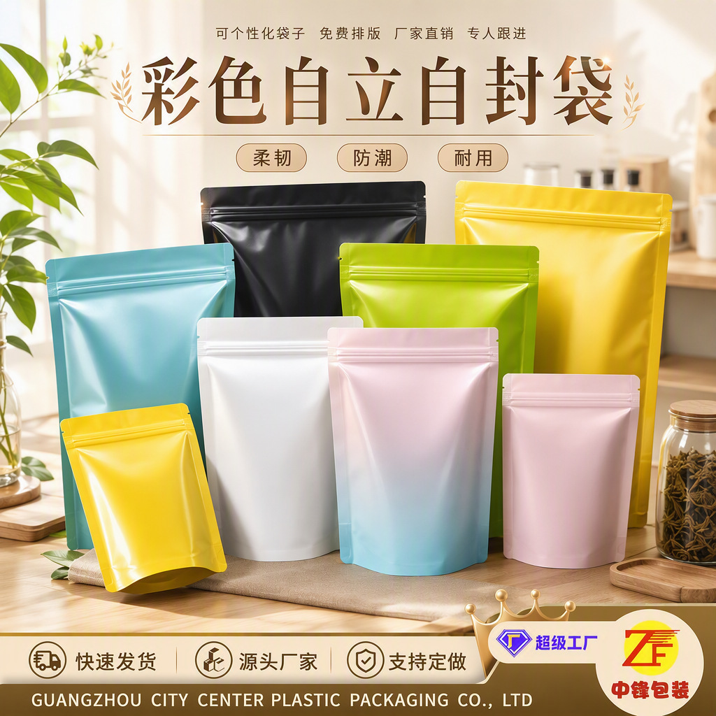 工厂直销彩色自立自封袋茶叶食品包装袋大号铝箔袋密封口袋子