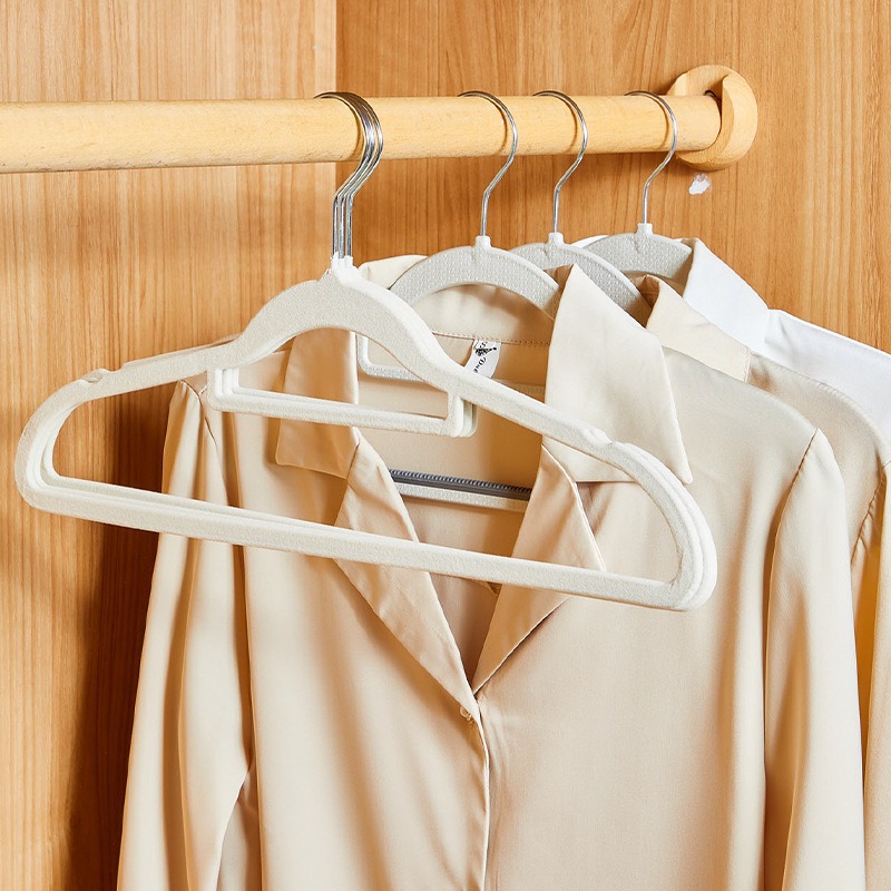 Percha de flocado engrosada Percha de doble propósito para armario antideslizante y sin costuras, en seco y húmedo, percha de secado antihombro