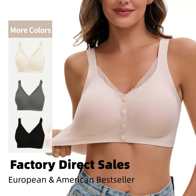 欧美爆款大码文胸前扣式无痕薄款无钢圈果冻内衣女外贸亚马逊跨境