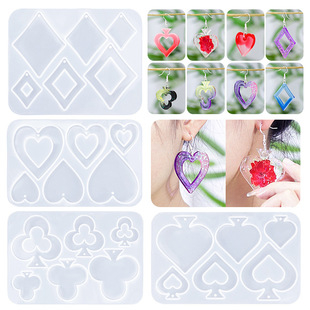 diy Crystal Drop Glue Poker Earrings Mold Red Peach Plum Blossom Square Spade Pendant Jewelry Earrings Silicone Mold