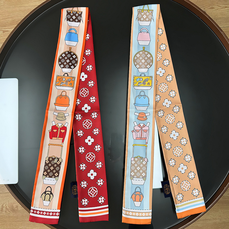 Bufanda de seda para mujer, banda larga, sensación de alta calidad, bufanda de seda francesa multifuncional, bufanda pequeña, bolsa atada, cinta para el cabello, cinturón para el cabello