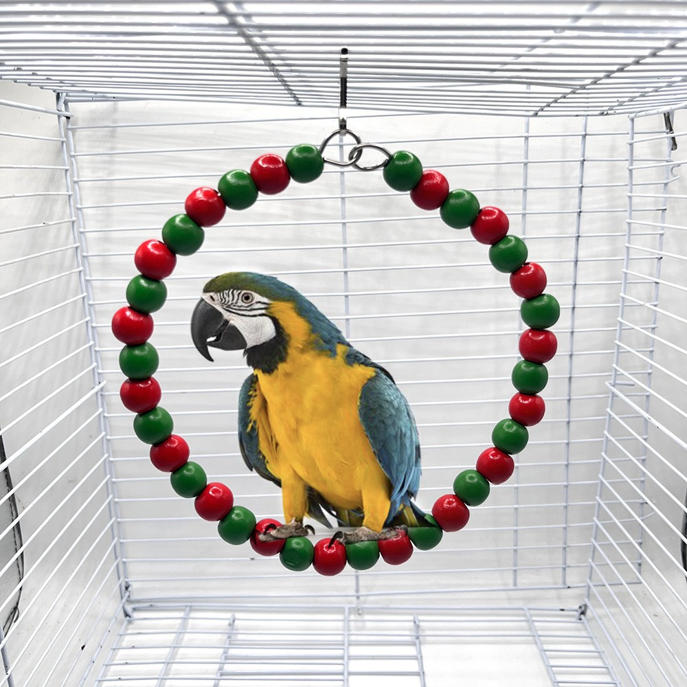 Tema de Navidad transfronterizo juguete de pájaro loro pájaro colorido columpio pájaro anillo juguete jaula de pájaro adorno colgante