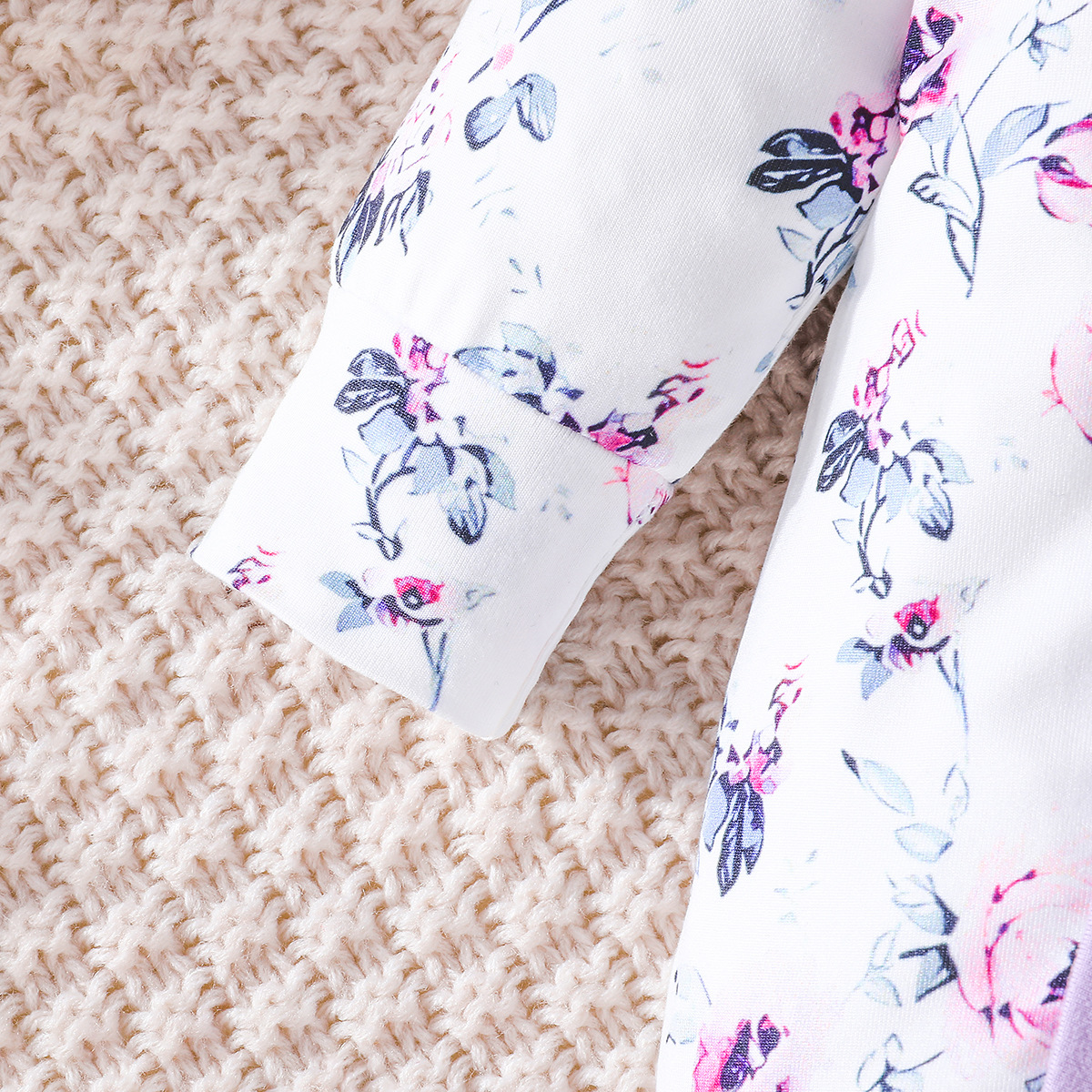 2024 Primavera e Autunno Nuovo Fiocco Manica Lunga Fiore Stampato Tuta + Cappello Due Pezzi Set_voghion.com