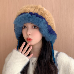ウサギの毛のニットの帽子の女性の秋冬は保温の毛糸の帽子の韓国版の甘くてかわいい毛の耳の包頭の帽子をつなぎ合わせます。