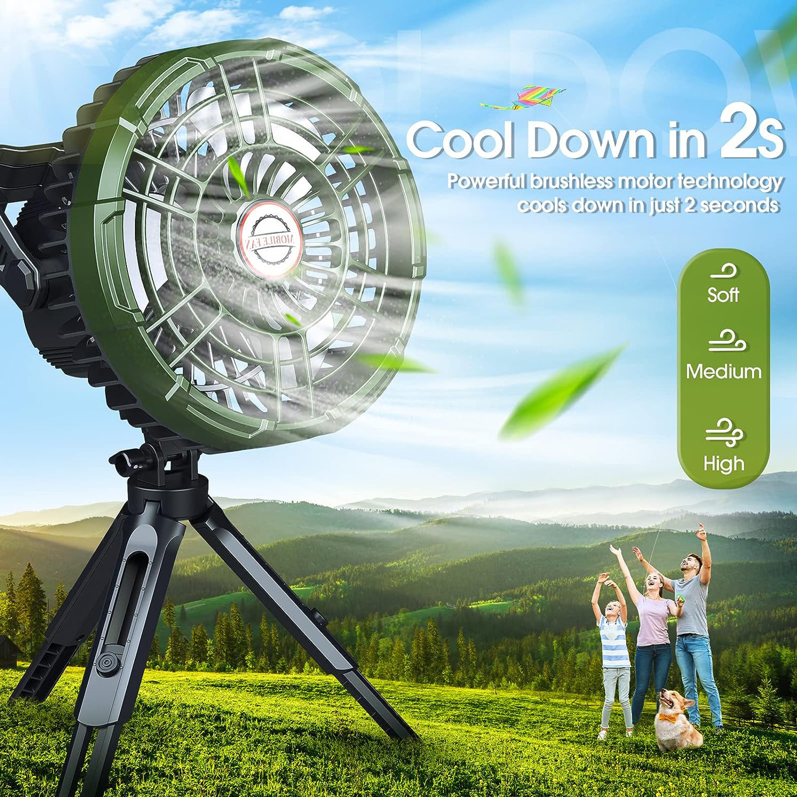 Ventilador Portátil de Camping con Luz Recargable con Iluminación LED y Banco de Energía para Exterior image 4
