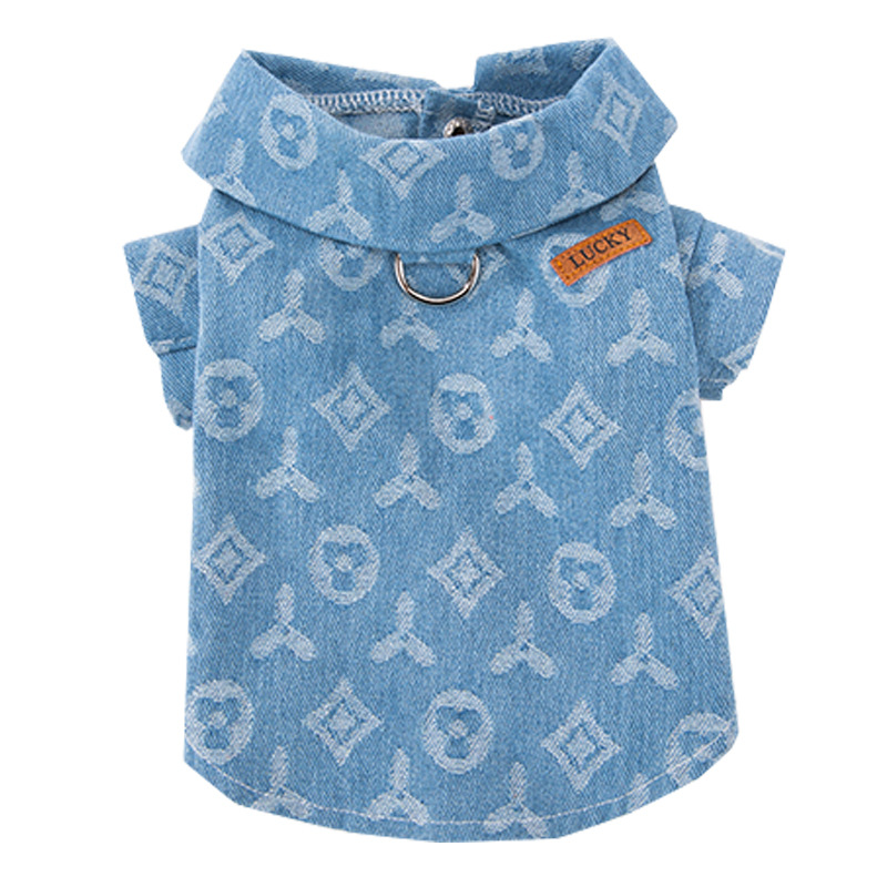 Azul Jacquard de tracción cuello alto ropa de mezclilla primavera y otoño salida gruesa tracción de dos patas ropa de perro para mascotas Nuevo