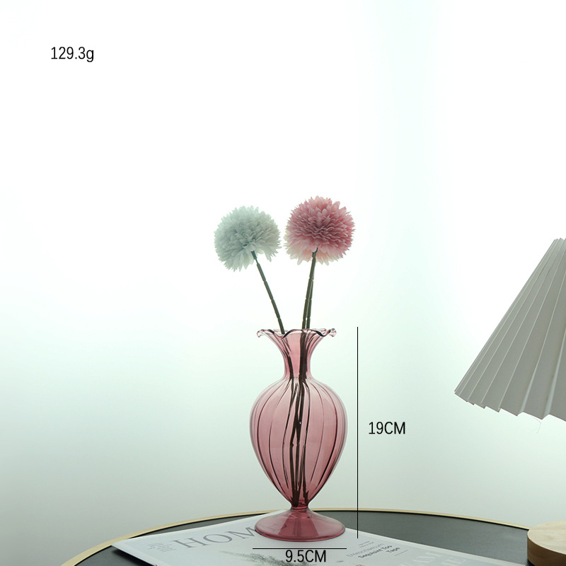 Estilo europeo retro simple boca de vidrio gran vientre serie florero de vidrio sala de estar estudio en casa decoración de noche Lily