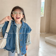 2024 new children's clothing spring clothing children's Korean denim vest girls spring waistcoat 123005