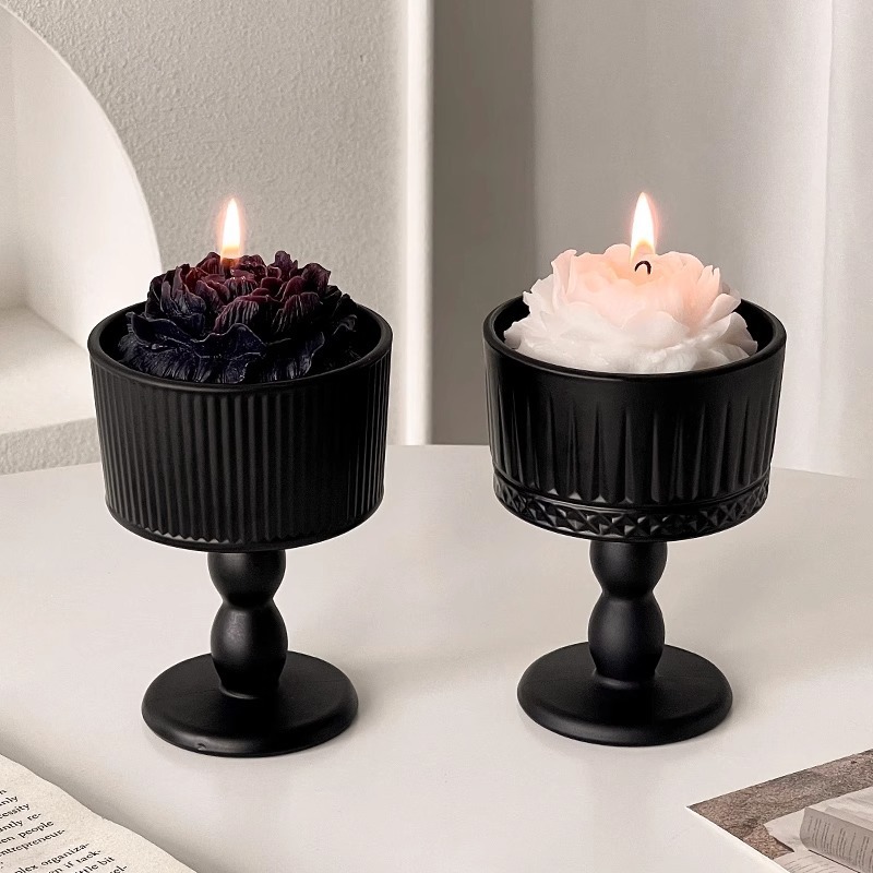 Adornos de candelabros de mediana edad de alto valor, velas de vidrio negro esmerilado, base de aromaterapia, ambiente, accesorios de decoración fotográfica