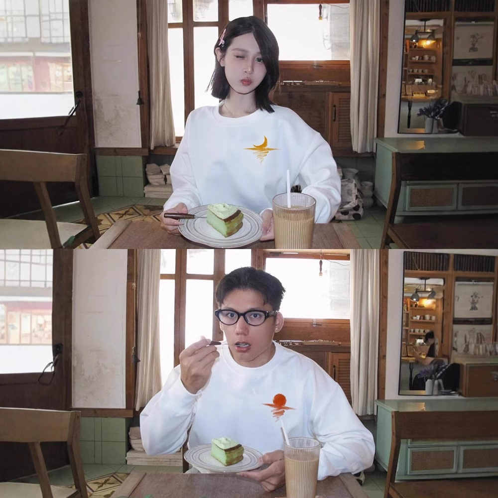 SUN MOON 커플 원피스 운동복 2024 새로운 인터넷 축하 하이 엔드 느낌 다른 특별 코트 오버 사이즈