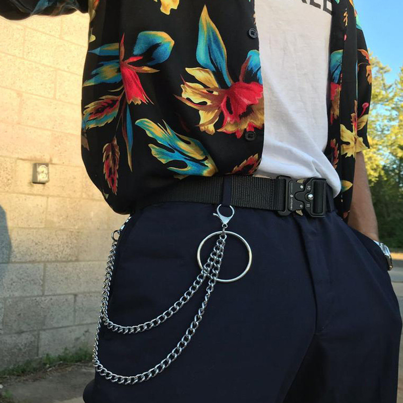 Ins Cross-Border Pants Punk Style Herrenjeans Hip-Hop Disco Trendy Waist Chain Clothing Accessories_voghion.com