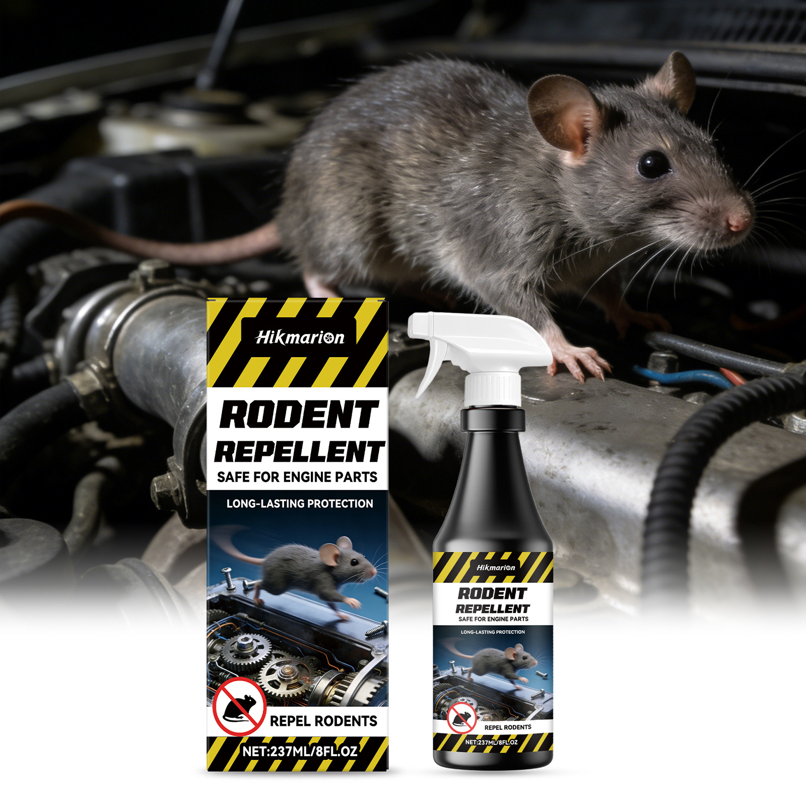Hikmarion Engine Rat Repellent Spray for Car and Home Use, Safe and Non-Corrosive, Non-Irritating