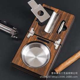 跨境木质烟灰缸可折叠烟灰收纳盒便捷雪茄切割器装饰雪茄烟灰缸