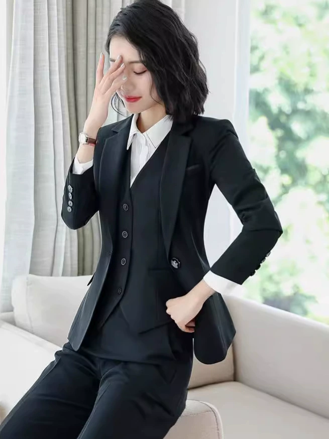 Women's Professional Suit Set, Spring/Autumn, Polyester 97.9% + Spandex 2.1%, Formal 2–4 Piece Options