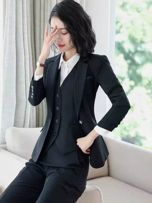 Women's Professional Suit Set, Spring/Autumn, Polyester 97.9% + Spandex 2.1%, Formal 2–4 Piece Options