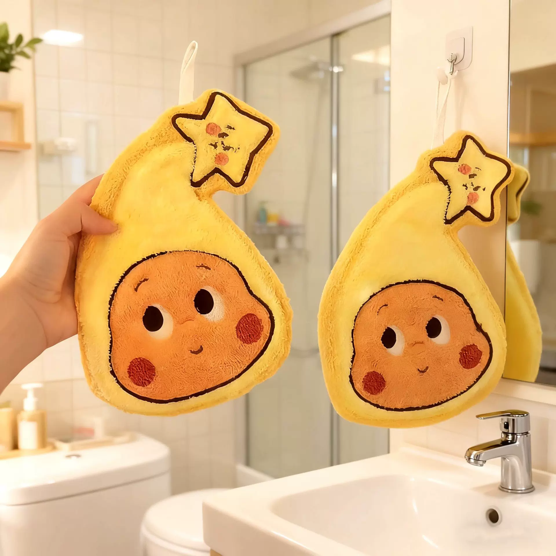 卡通可爱星星人擦手巾可挂式珊瑚绒加厚吸水厨房抹布卫生间擦手帕