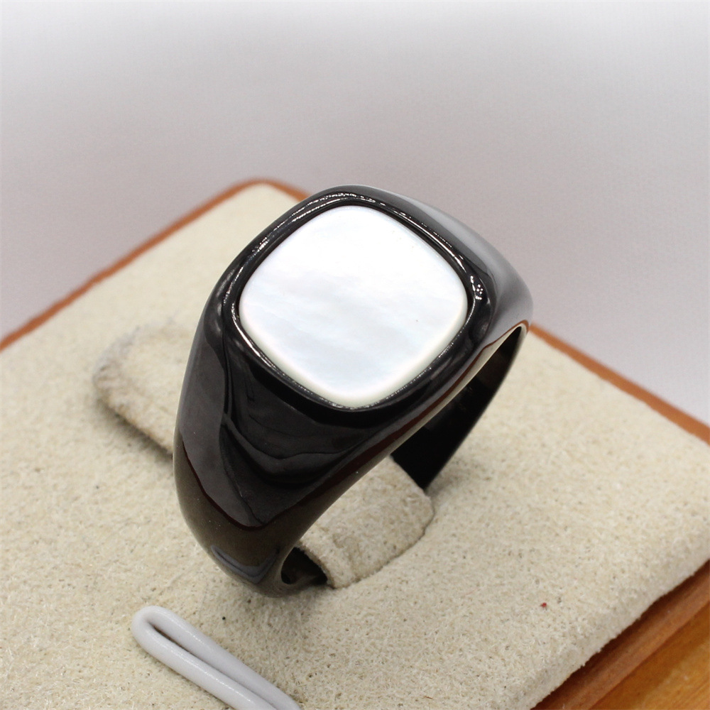 Retro Square Titanium Steel Inlay Artificial Gemstones Rings display picture 6