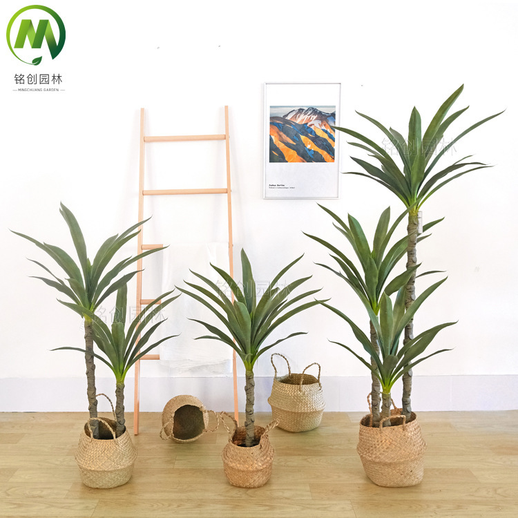 Simulación de planta en maceta de piso de árbol de yuca nórdica simulación de agave sensación suave simulación de goma agave sisal en maceta