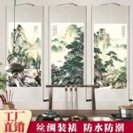 唐伯虎山水画古代名画中式办公室客厅玄关挂画竖版复古丝绸卷轴画