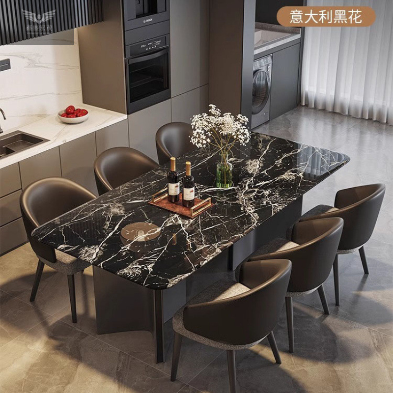 Combinación de mesa y silla de comedor de piedra de lujo de lujo ligero mesa de comedor rectangular italiana mesa de comedor de mármol para el hogar de pequeño apartamento moderno y simple