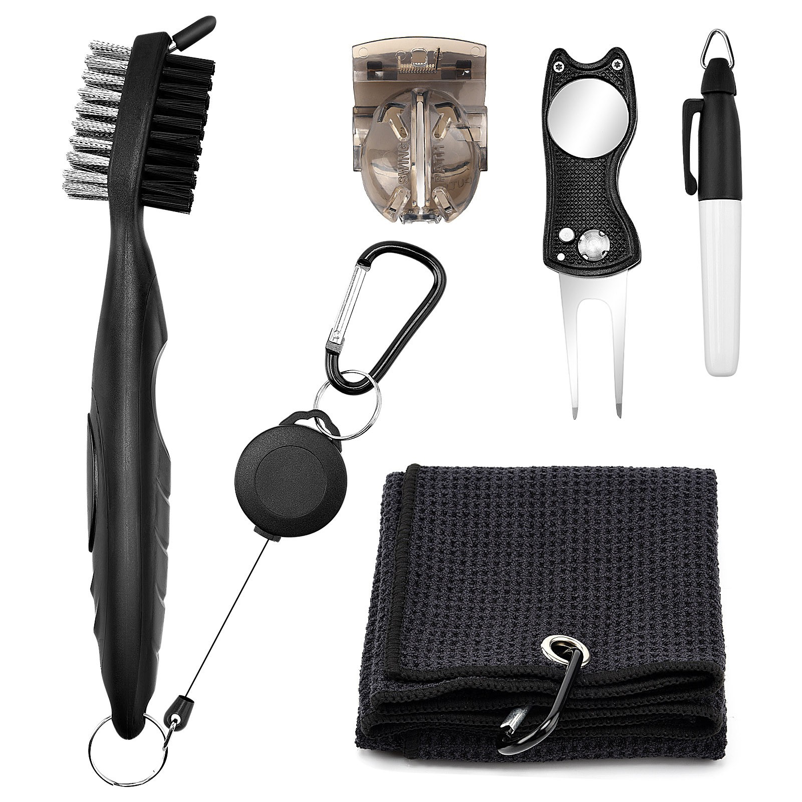 Golf cleaning set green fork line drawer sports towel golf golf club double-sided cleaning brush