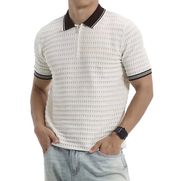 Camisas de polo de manga corta de estilo antiguo, camisetas de textura hueca para hombres, camisetas de verano al por mayor.