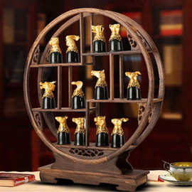 定制十二生肖高档玉石酒杯和田玉酒具金镶玉家居商务摆件礼品套装