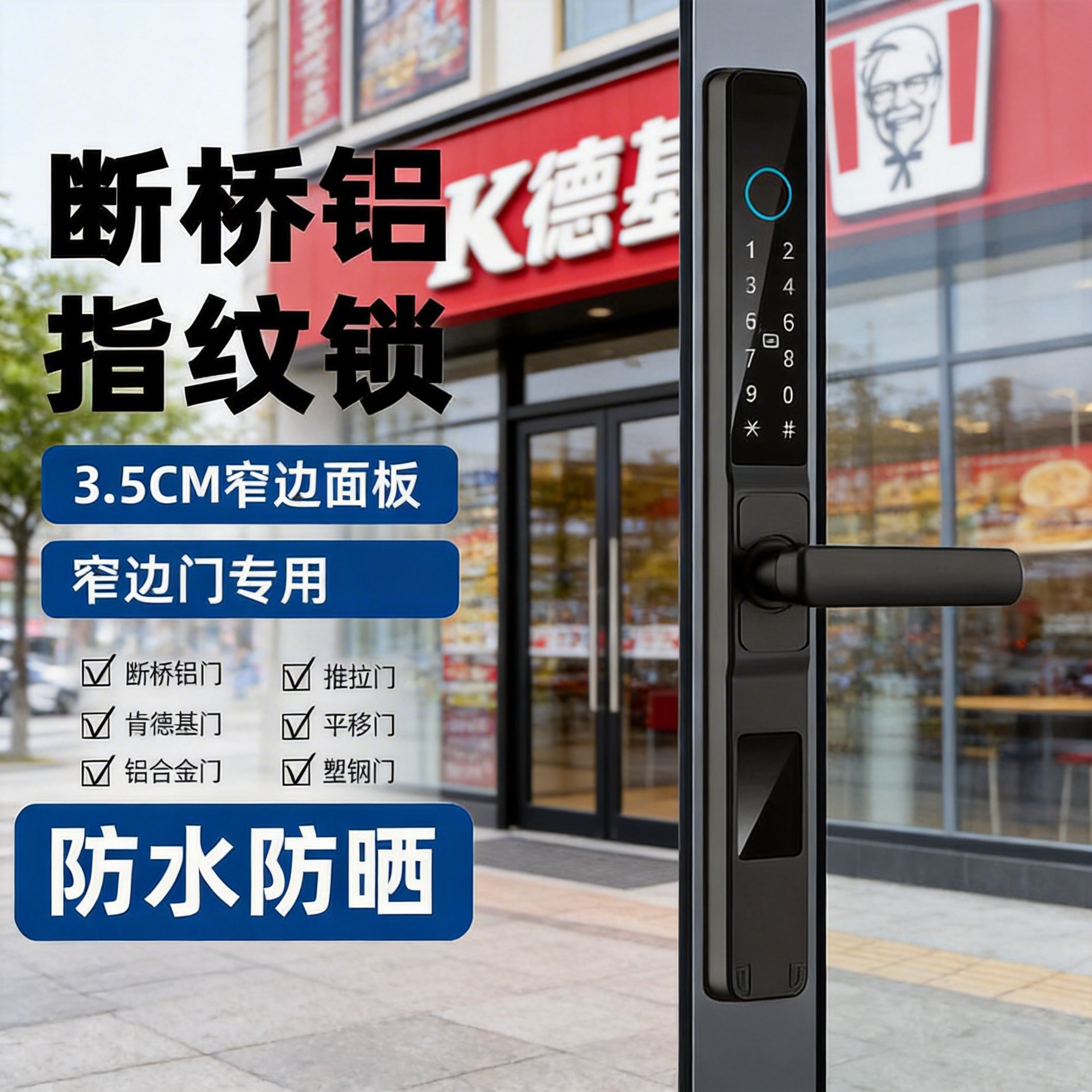 防水断桥铝门锁肯德基推拉门开门通通涂鸦wifi锁指纹锁山地车锁